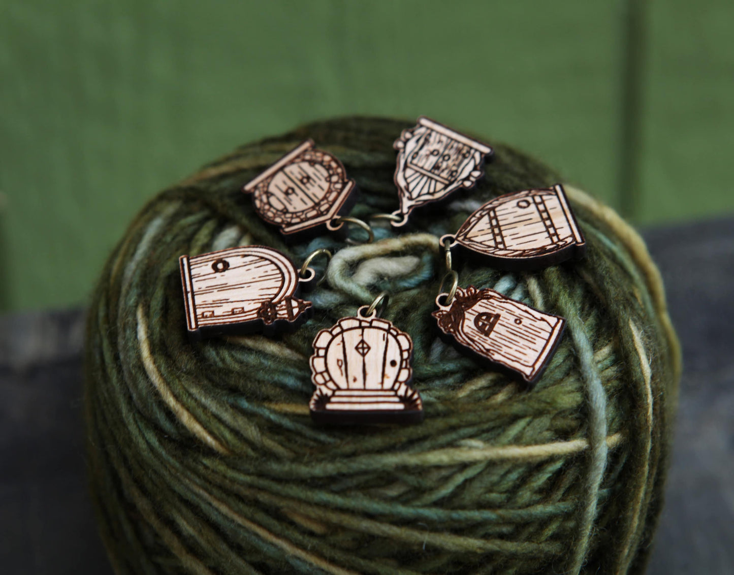 Sunrise Grove - Cherry Wood Fairy & Gnome Door Stitch Markers Set of 6