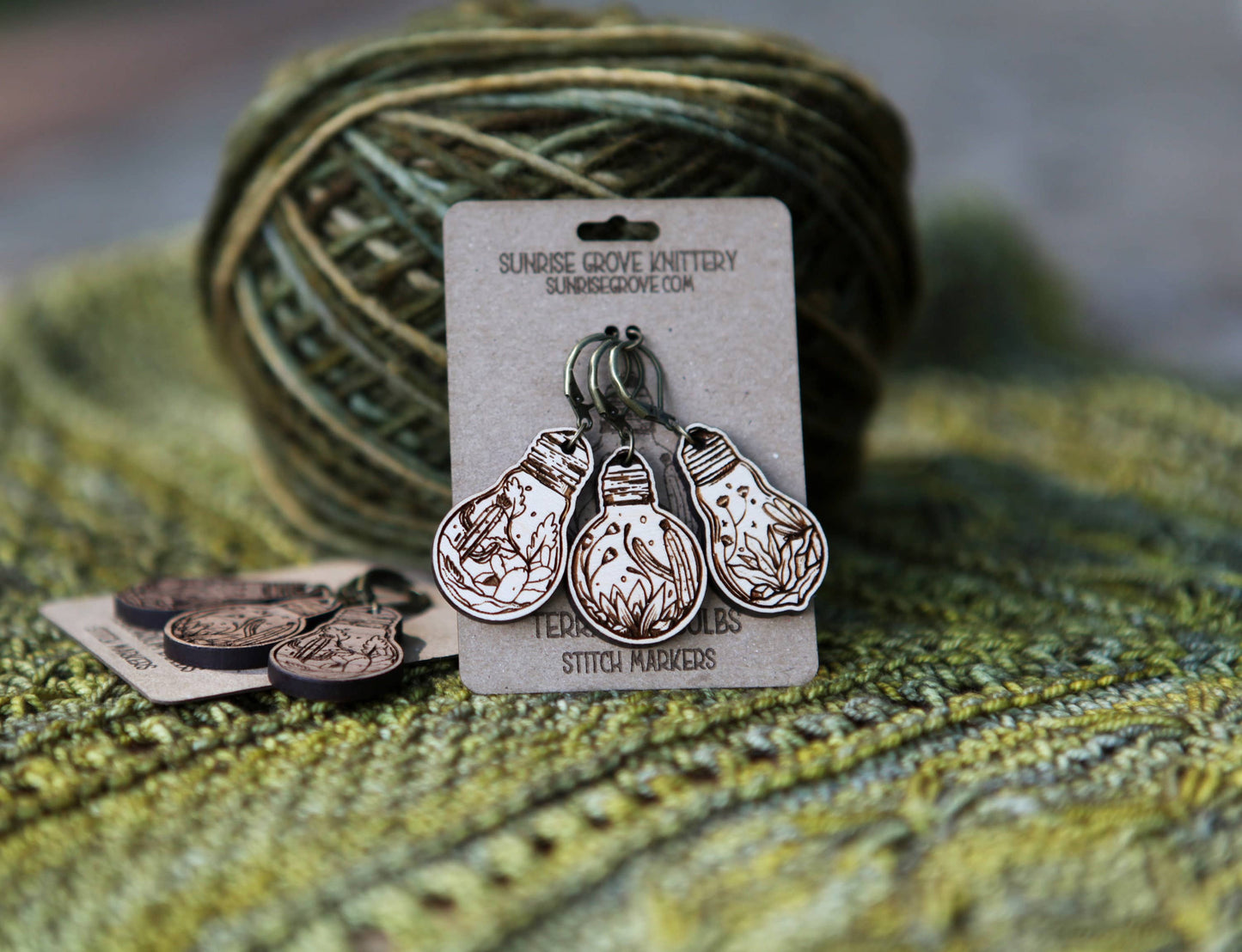 Sunrise Grove - Terrarium Light Bulb Stitch Markers Set of 3 Desert Scenes