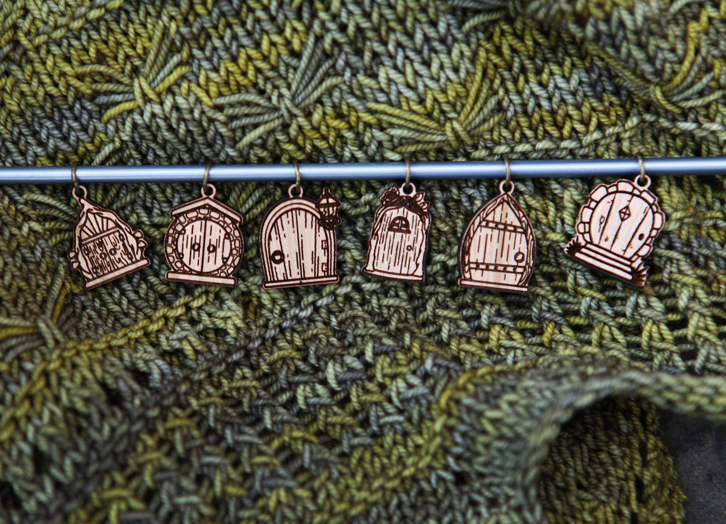 Sunrise Grove - Cherry Wood Fairy & Gnome Door Stitch Markers Set of 6