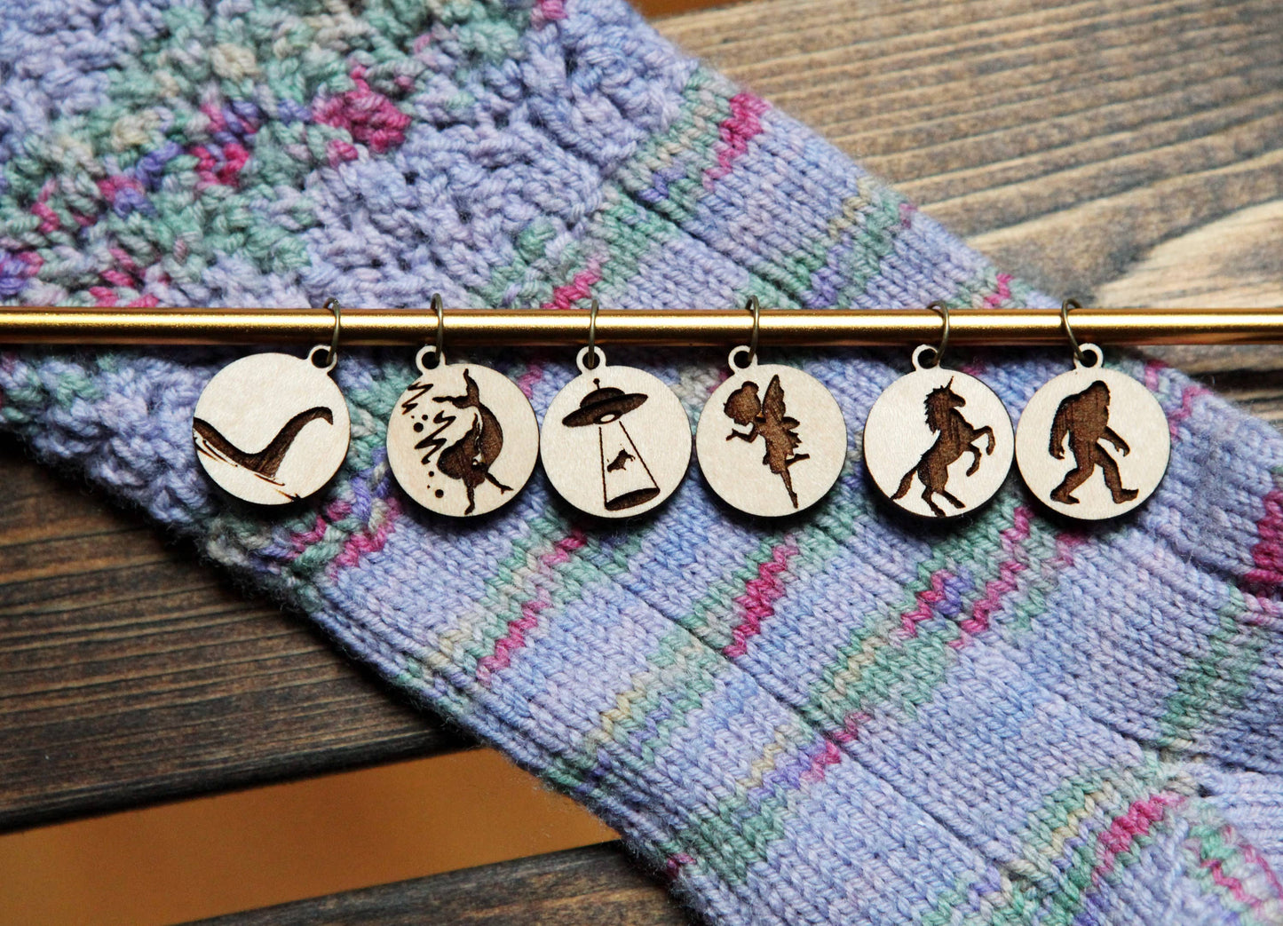 Sunrise Grove - Cryptid Mythical Creatures Knitting Stitch Markers Set of 6