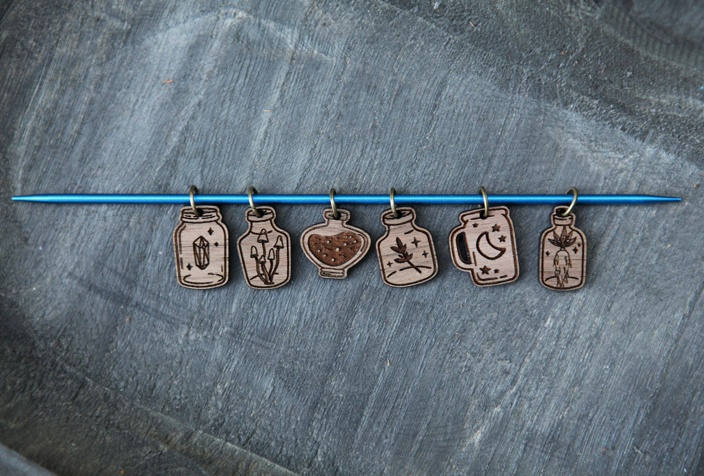 Sunrise Grove - Apothecary Knitting Stitch Markers Walnut Set of 6