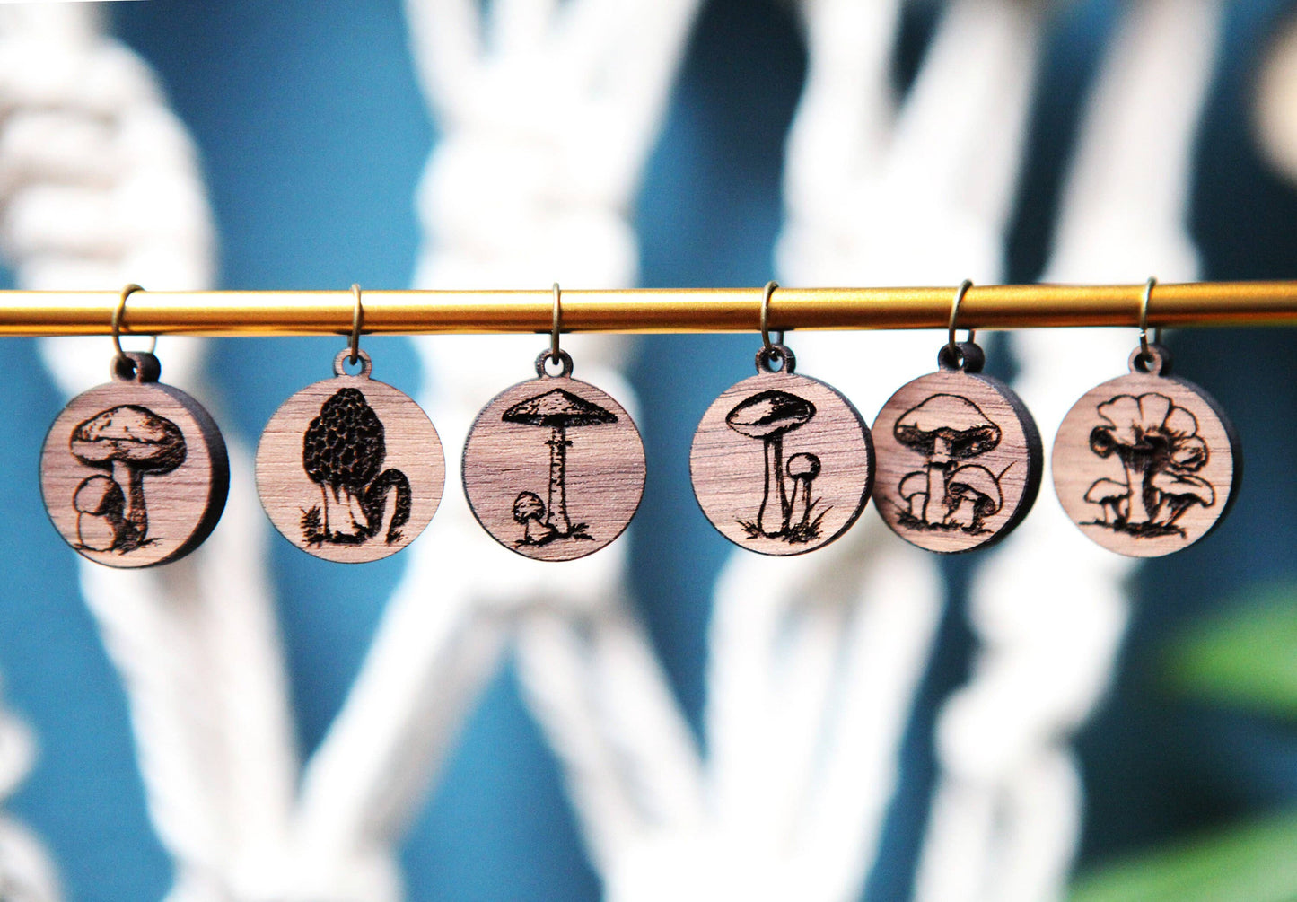 Sunrise Grove - Walnut Knitting Stitch Markers Set of 6 Wild Mushroom