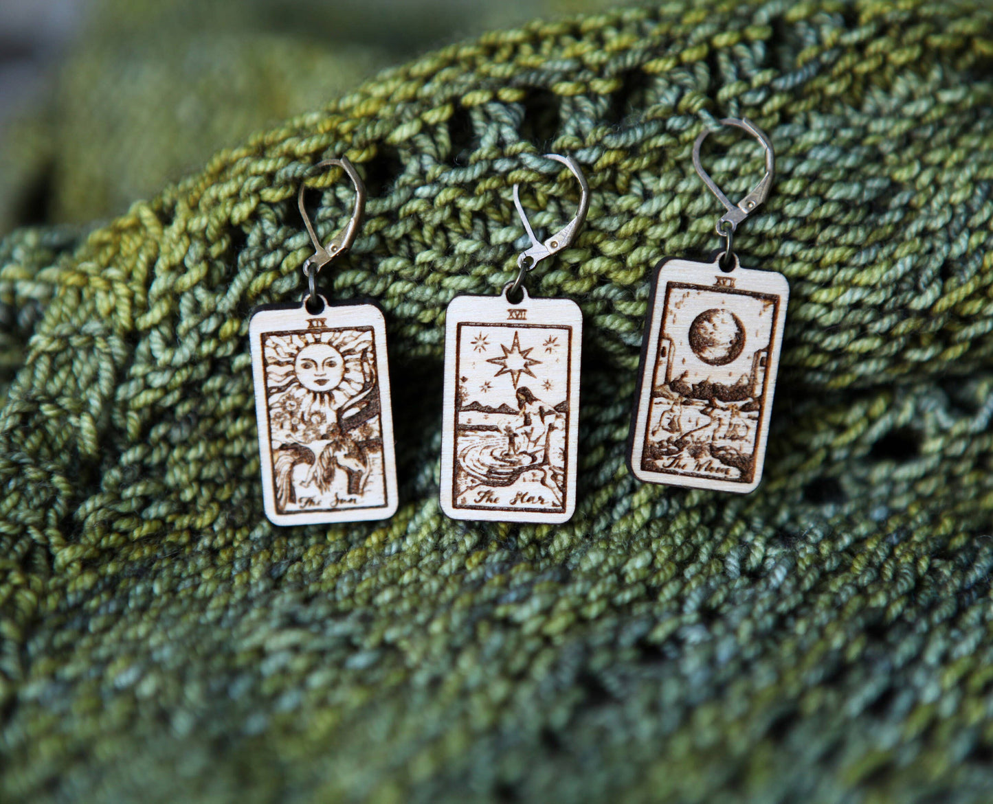 Sunrise Grove - Tarot Knitting & Crochet Markers - Moon, Star, Sun Set of 3
