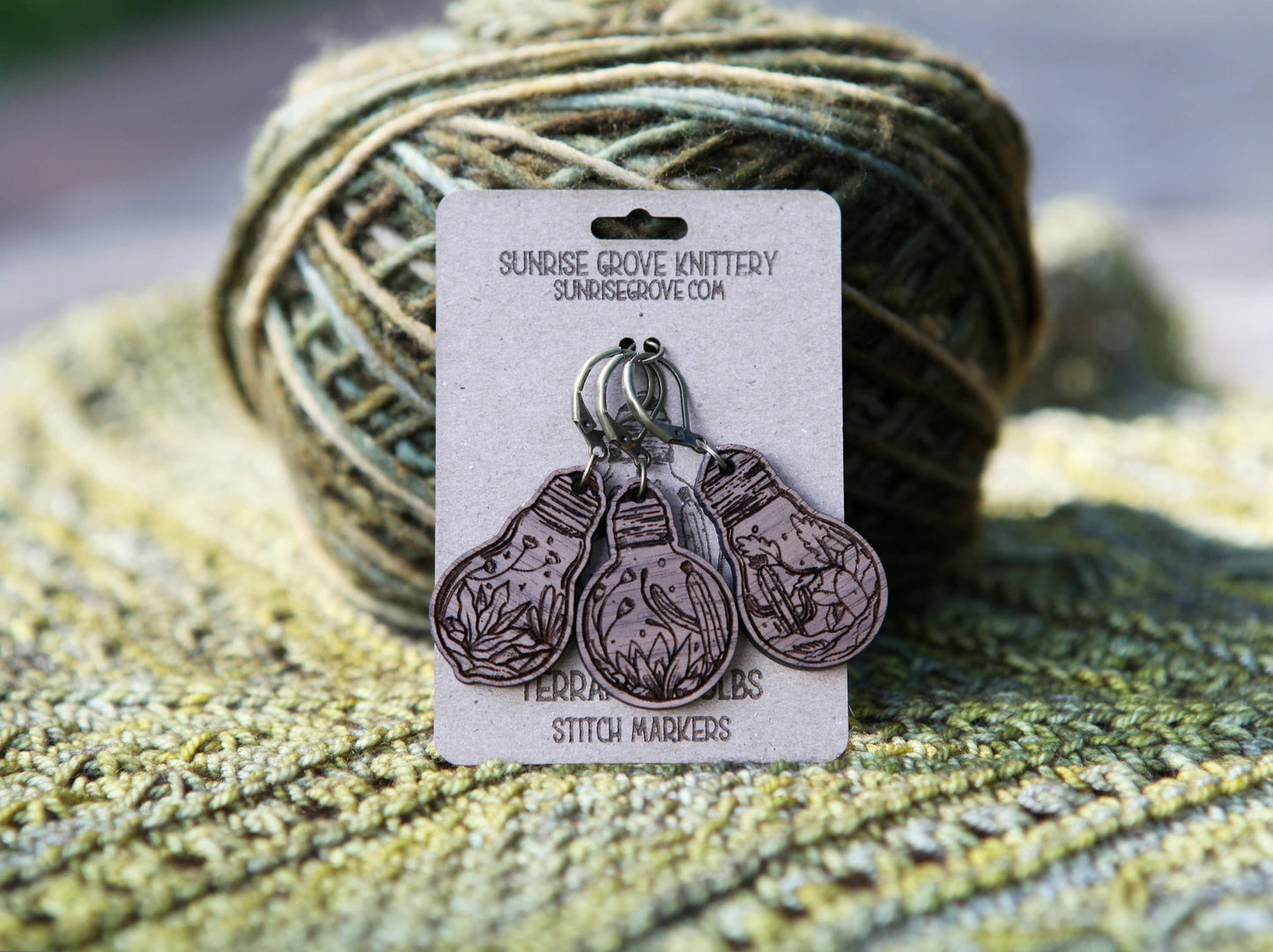 Sunrise Grove - Terrarium Light Bulb Stitch Markers Set of 3 Desert Scenes
