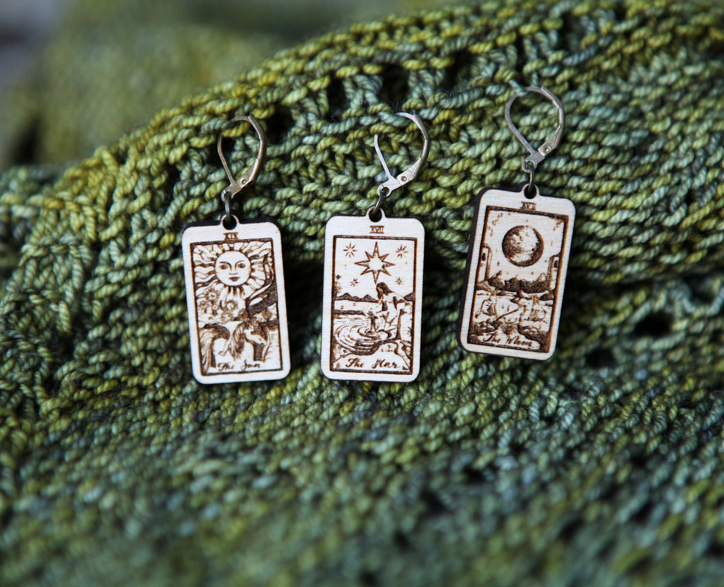 Sunrise Grove - Tarot Knitting & Crochet Markers - Moon, Star, Sun Set of 3