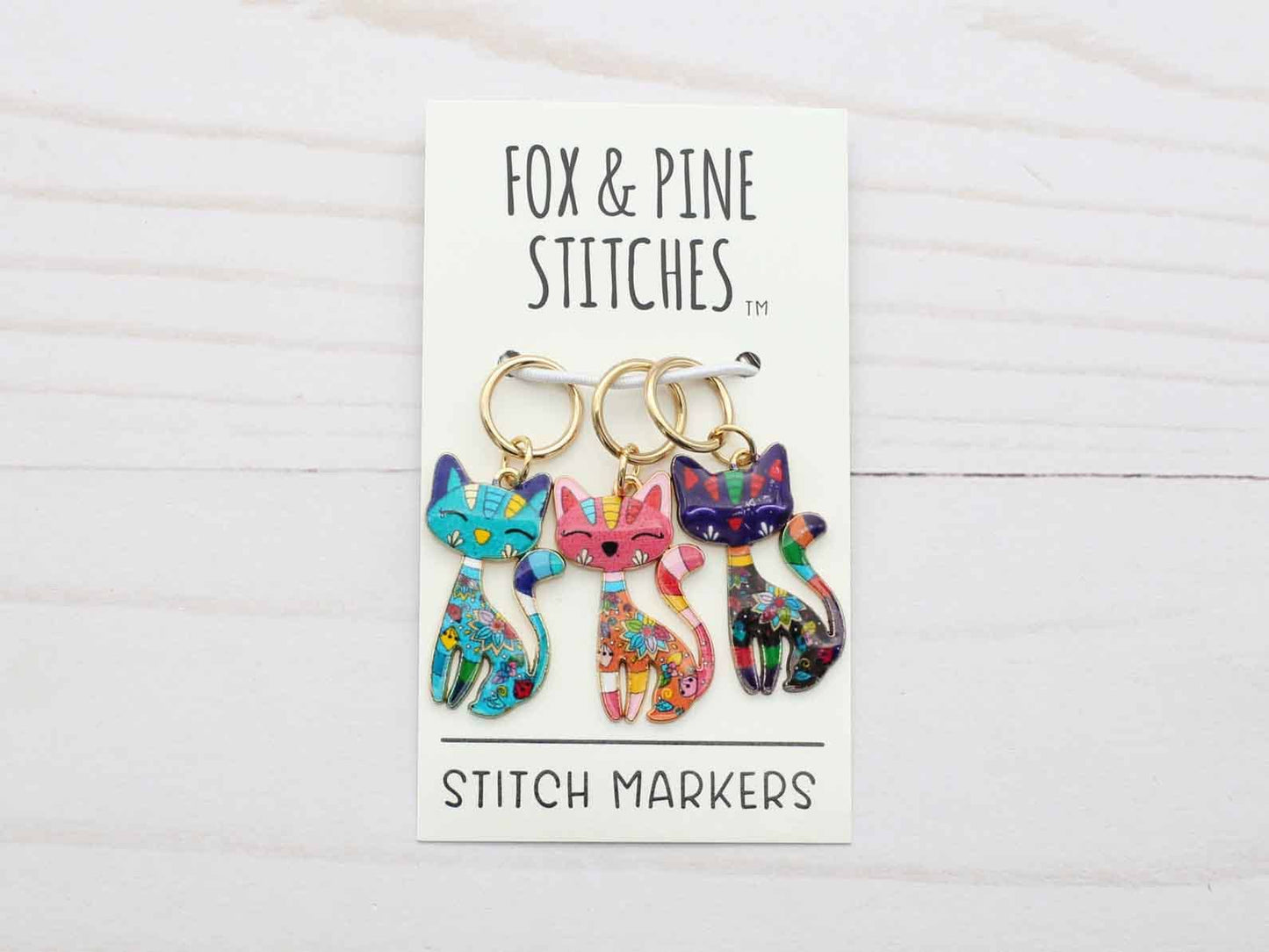 Fox & Pine Stitches - Colorful Cat | Stitch Markers