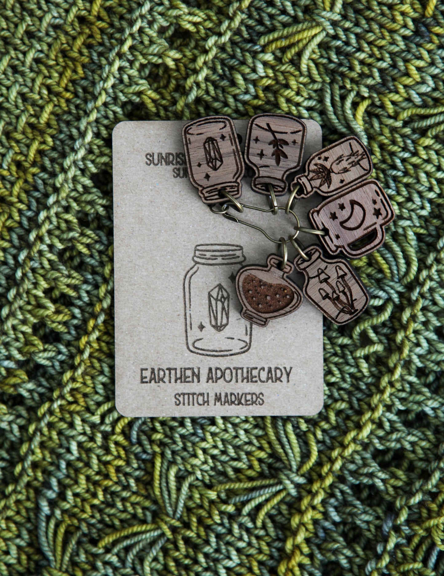 Sunrise Grove - Apothecary Knitting Stitch Markers Walnut Set of 6