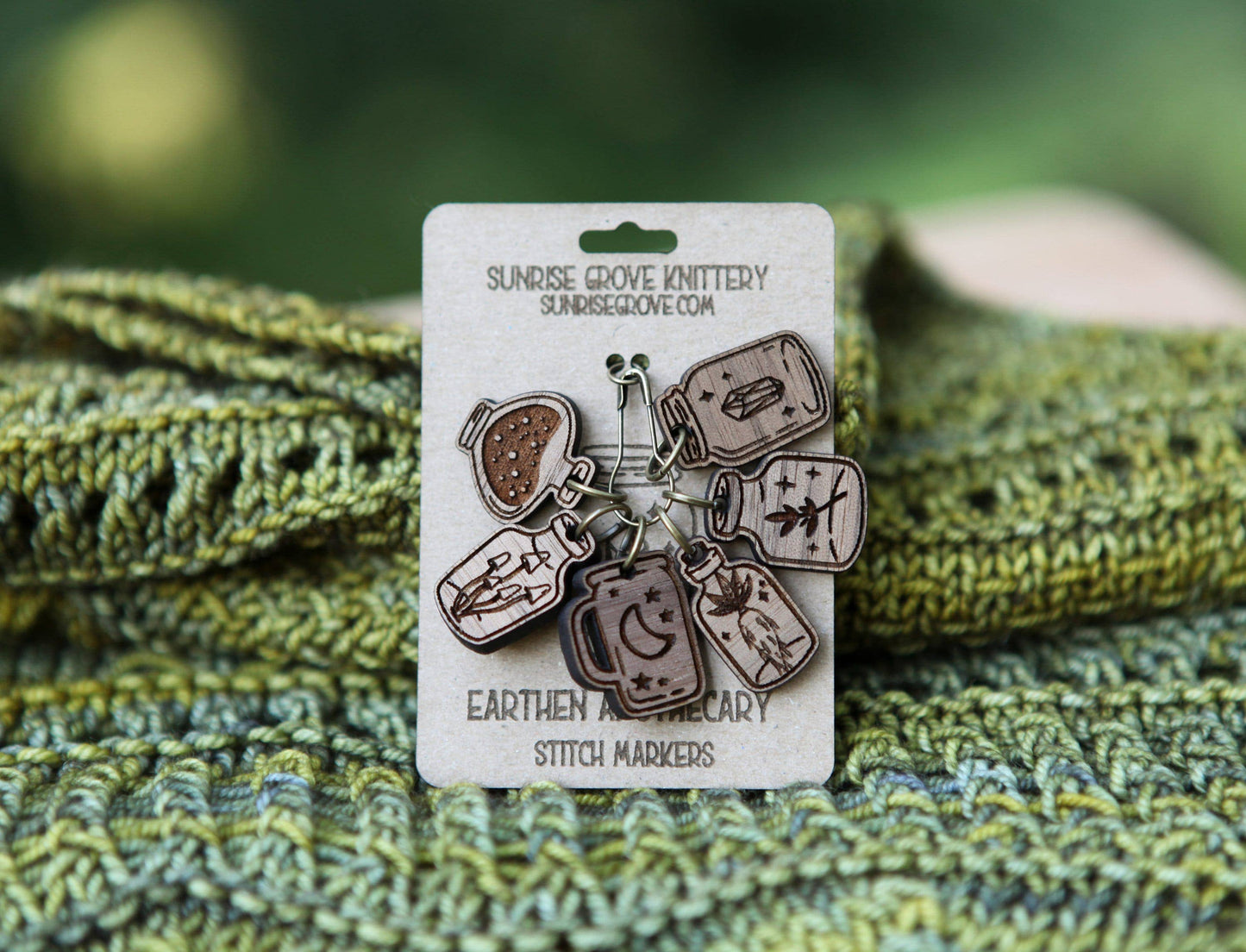 Sunrise Grove - Apothecary Knitting Stitch Markers Walnut Set of 6