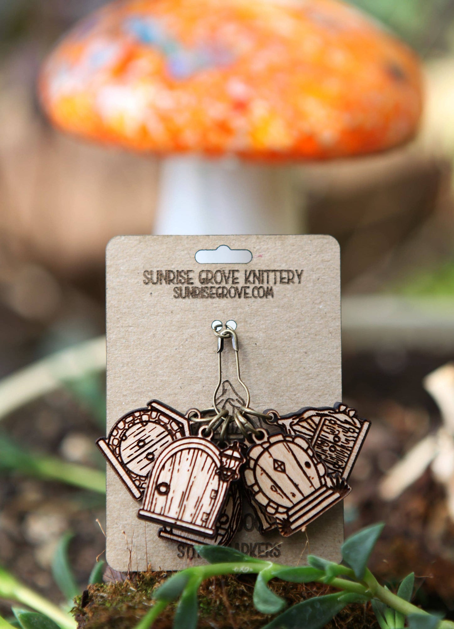 Sunrise Grove - Cherry Wood Fairy & Gnome Door Stitch Markers Set of 6
