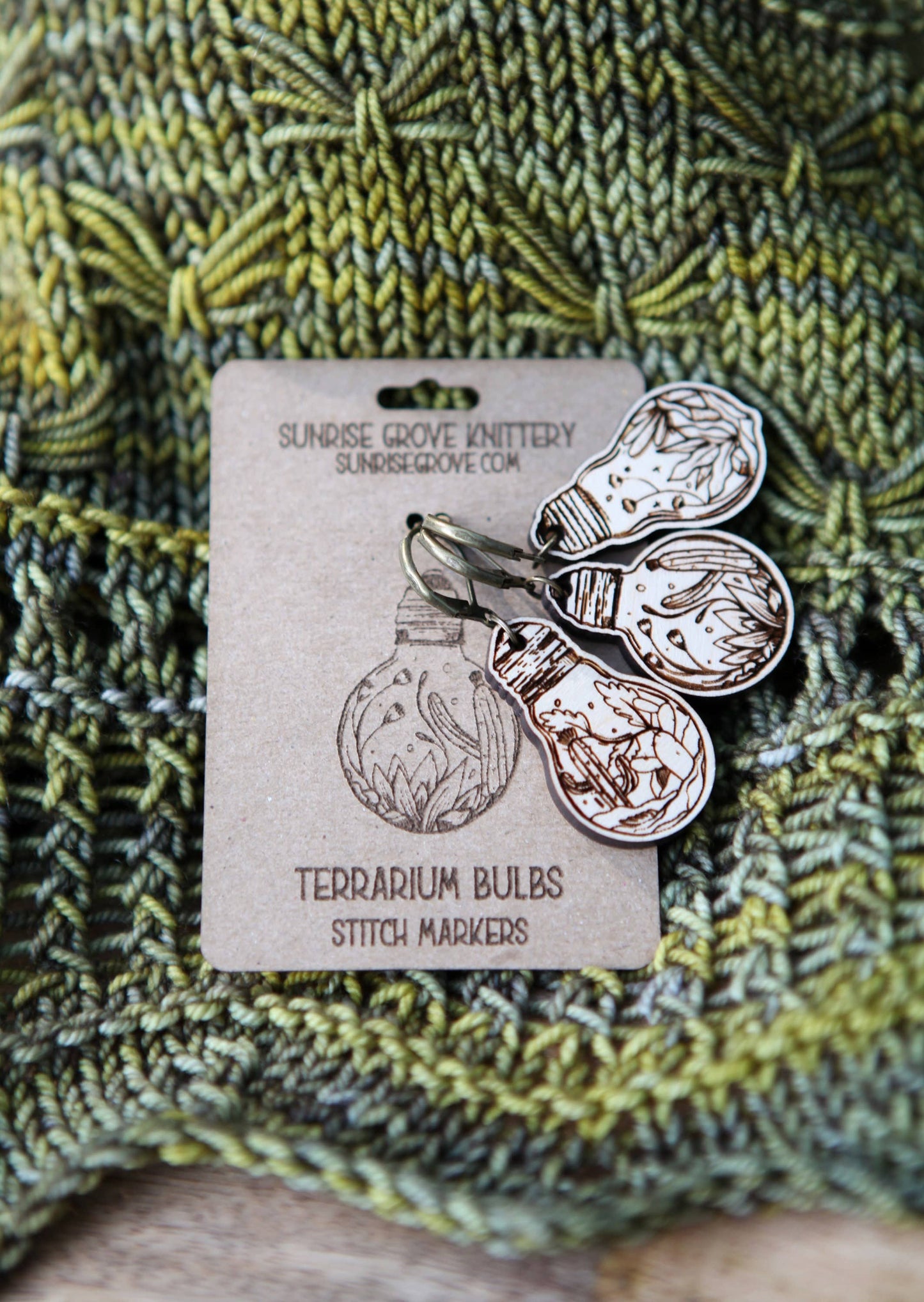 Sunrise Grove - Terrarium Light Bulb Stitch Markers Set of 3 Desert Scenes