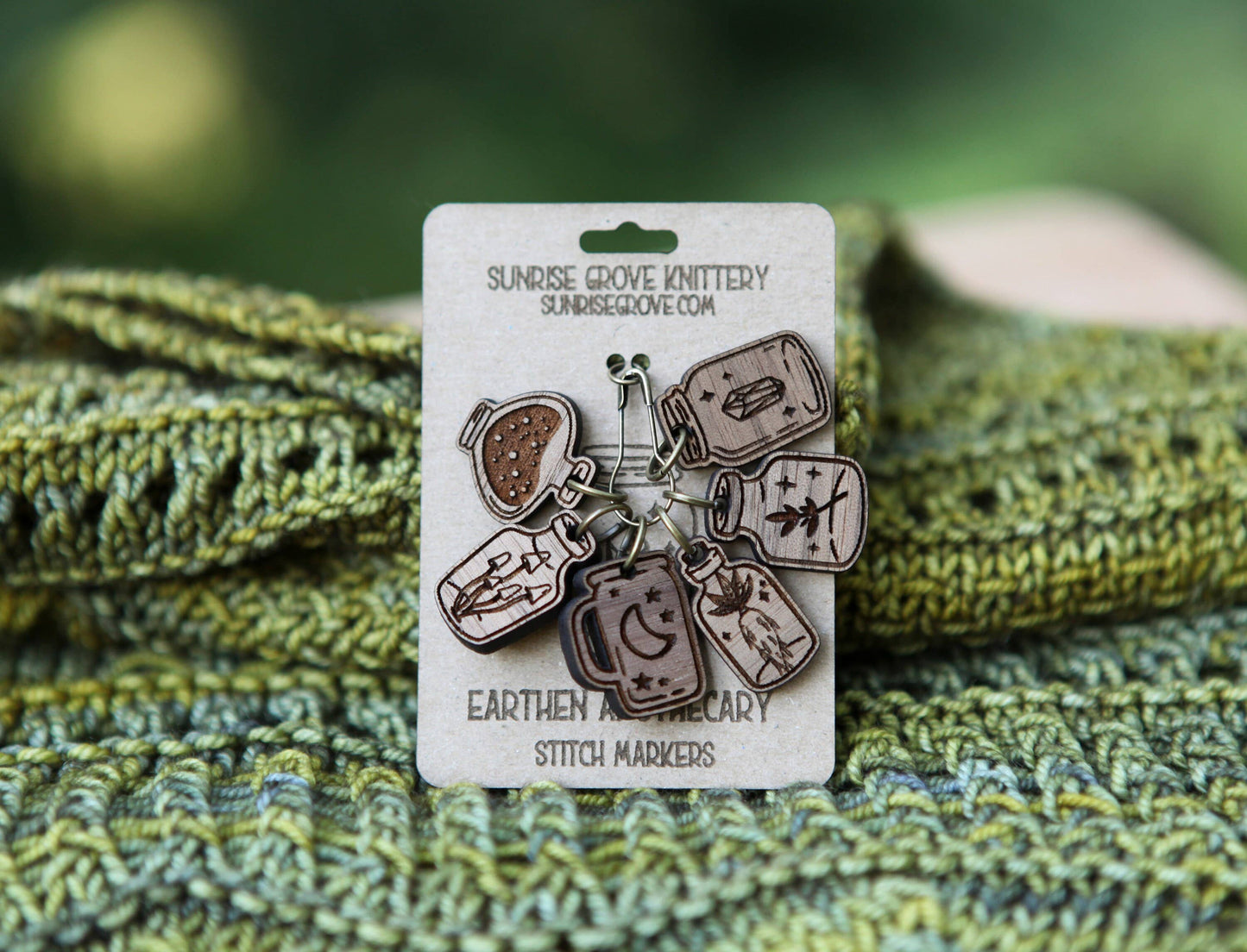 Sunrise Grove - Apothecary Knitting Stitch Markers Walnut Set of 6