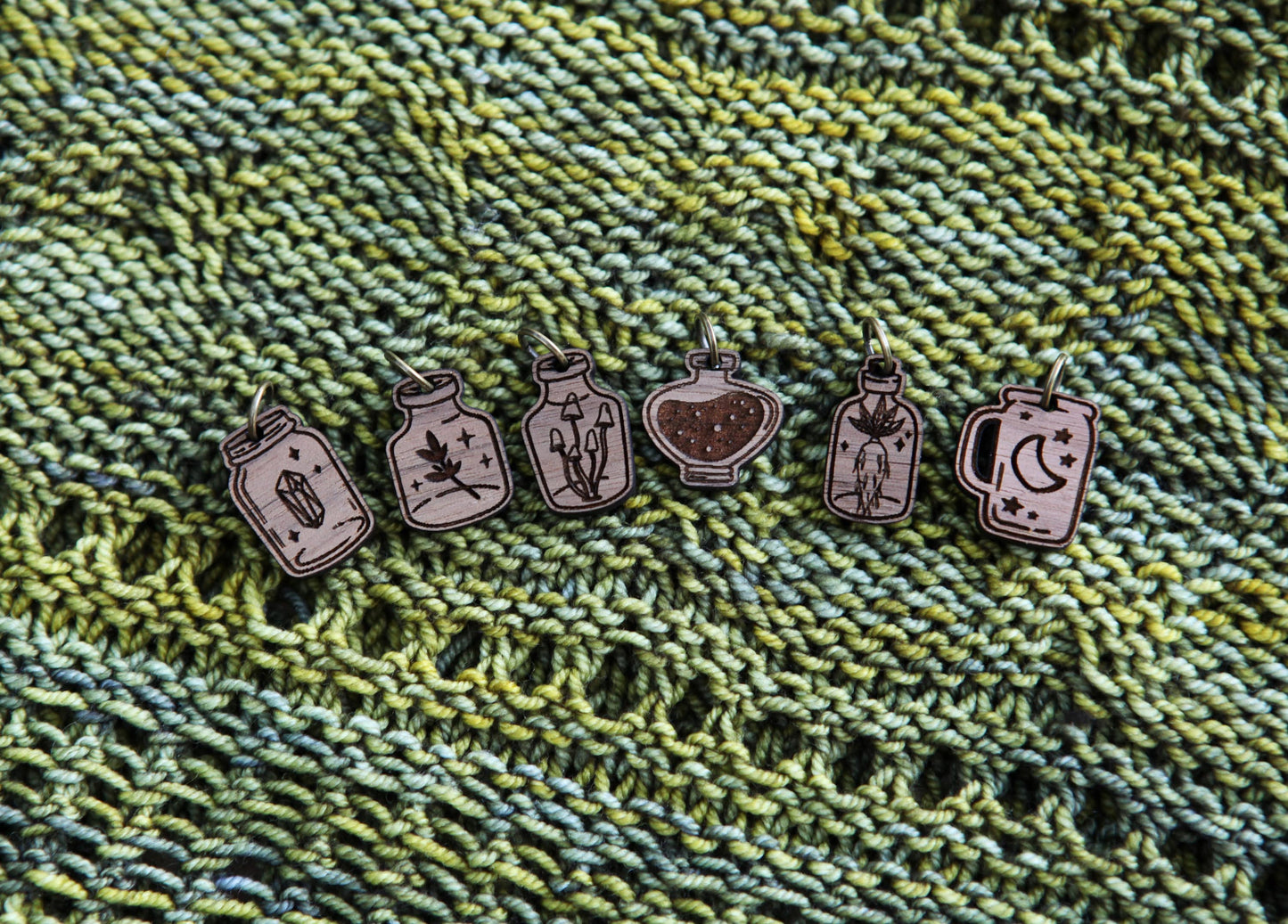 Sunrise Grove - Apothecary Knitting Stitch Markers Walnut Set of 6