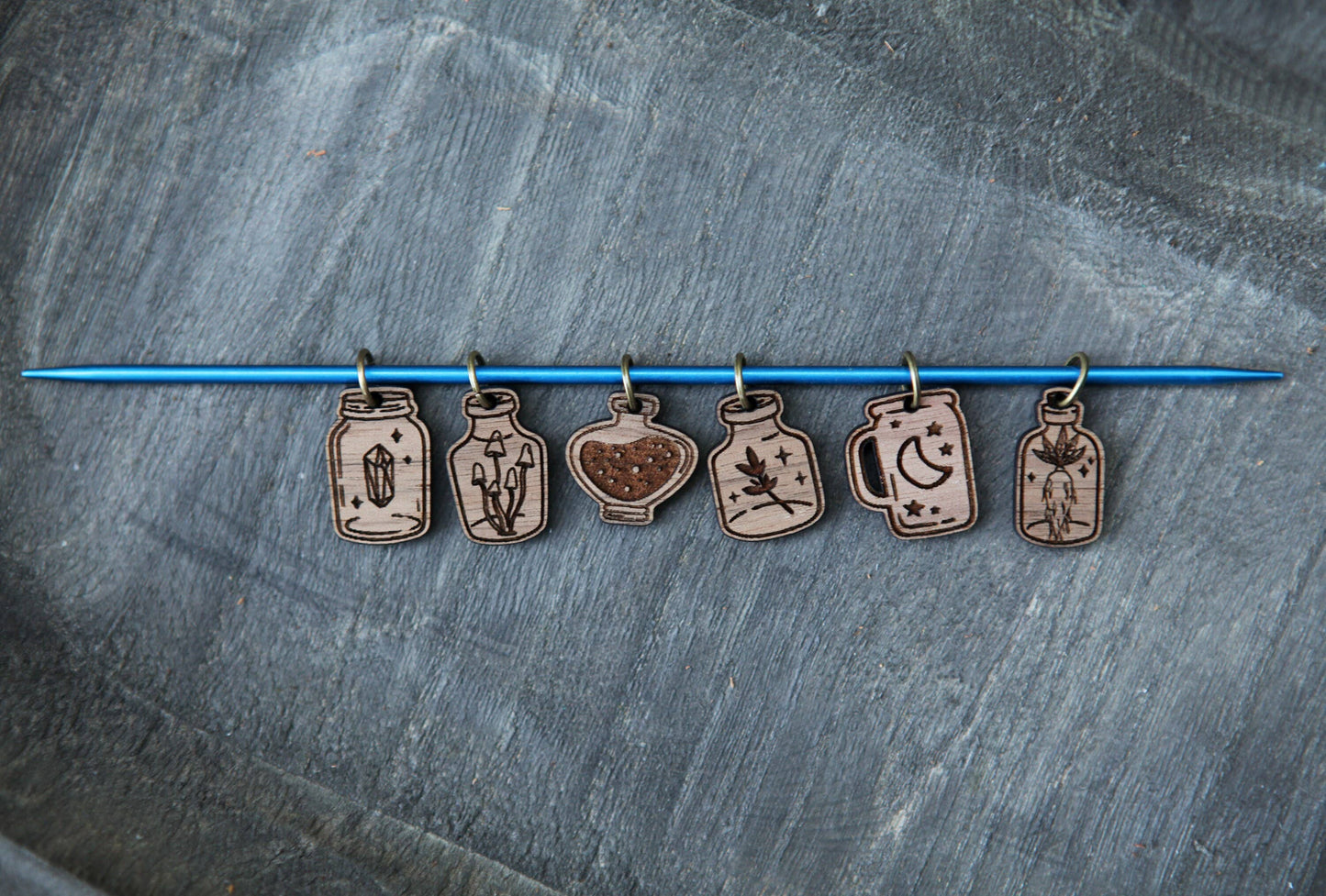 Sunrise Grove - Apothecary Knitting Stitch Markers Walnut Set of 6