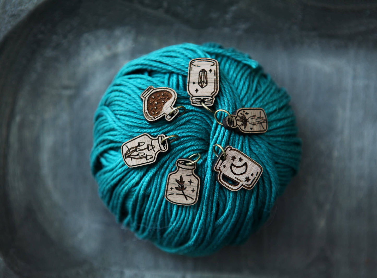 Sunrise Grove - Apothecary Knitting Stitch Markers Walnut Set of 6