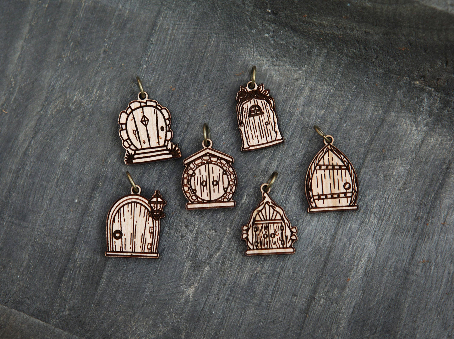 Sunrise Grove - Cherry Wood Fairy & Gnome Door Stitch Markers Set of 6