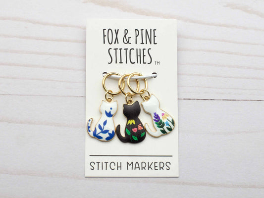 Fox & Pine Stitches - Floral Cat | Stitch Markers
