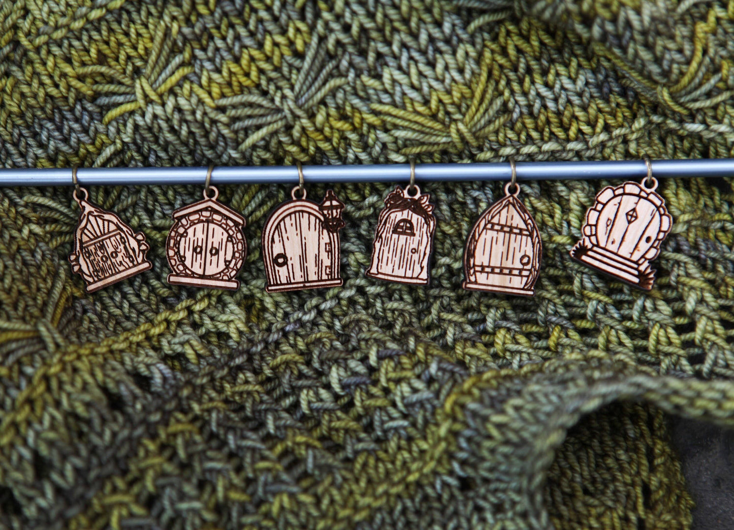 Sunrise Grove - Cherry Wood Fairy & Gnome Door Stitch Markers Set of 6
