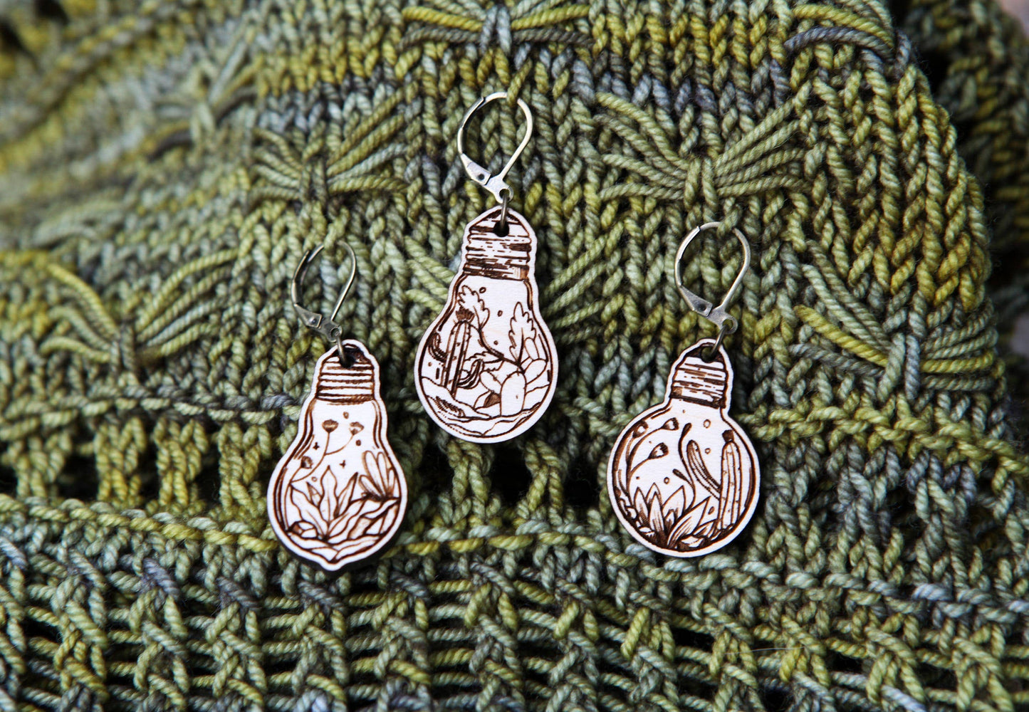 Sunrise Grove - Terrarium Light Bulb Stitch Markers Set of 3 Desert Scenes